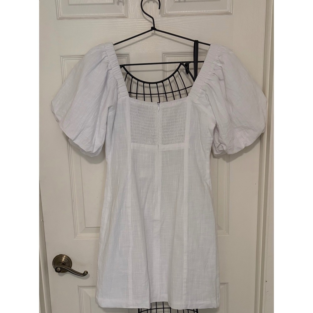 NWT SNDYS Tuscany White Cotton Puff Sleeve Mini Dress Size M Revolve Bridal - Picture 2 of 8